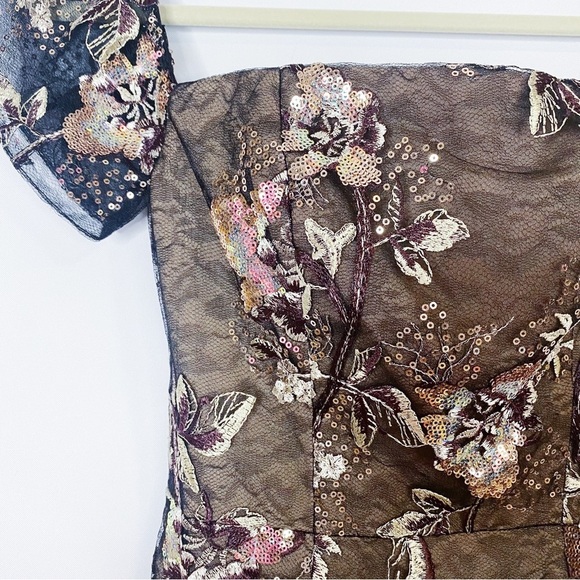 Dress the Population - Floral Sequins Off the Shoulder Dress - Picture 3 of 5